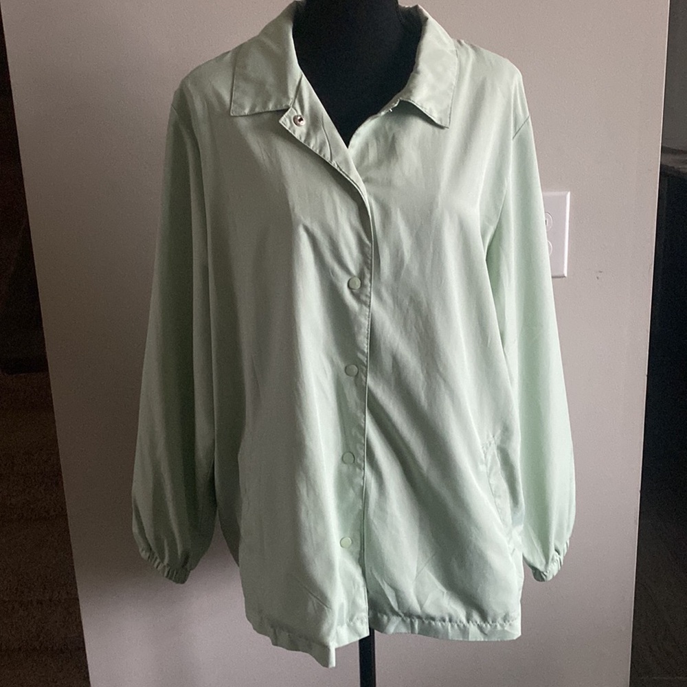 BLAIR Great Condition Large Teal Sea Foam Light Button Up Jacket With Pockets